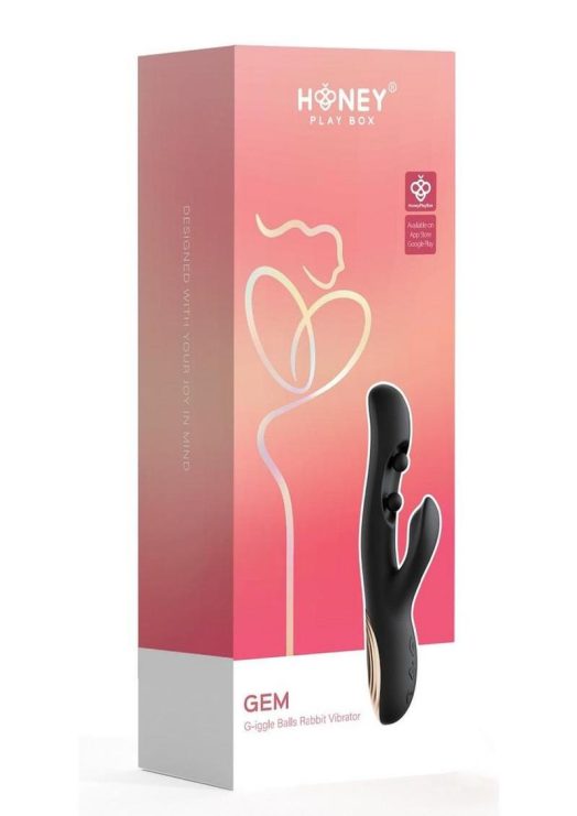 Gem Pressure Sensing App-Controlled Twin Balls Rabbit Vibrator - Black/Gold