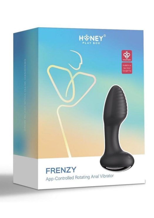 Frenzy Pressure Sensing App Control Rotating Rechargeable Silicone Butt Plug - Black