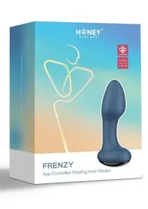 Frenzy Pressure Sensing App Control Rotating Rechargeable Silicone Butt Plug - Blue/Black