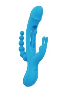 Trilux Kinky Finger Rechargeable Silicone Rabbit Vibrator with Anal Beads - Blue