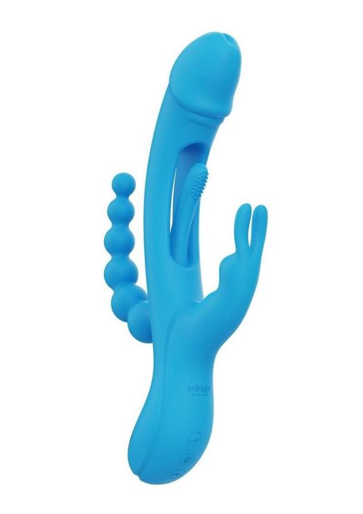 Trilux Kinky Finger Rechargeable Silicone Rabbit Vibrator with Anal Beads - Blue