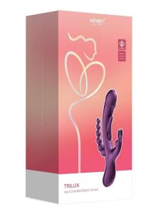 Trilux Kinky Finger Rechargeable Silicone Rabbit Vibrator with Anal Beads - Purple