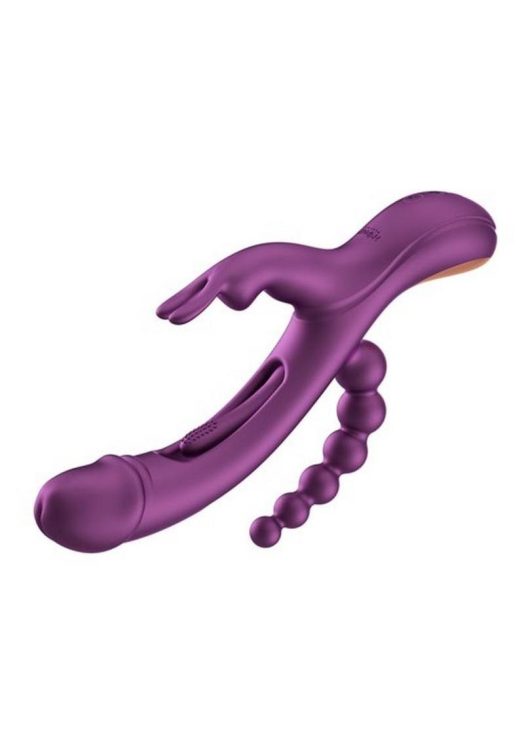 Trilux Kinky Finger Rechargeable Silicone Rabbit Vibrator with Anal Beads - Purple